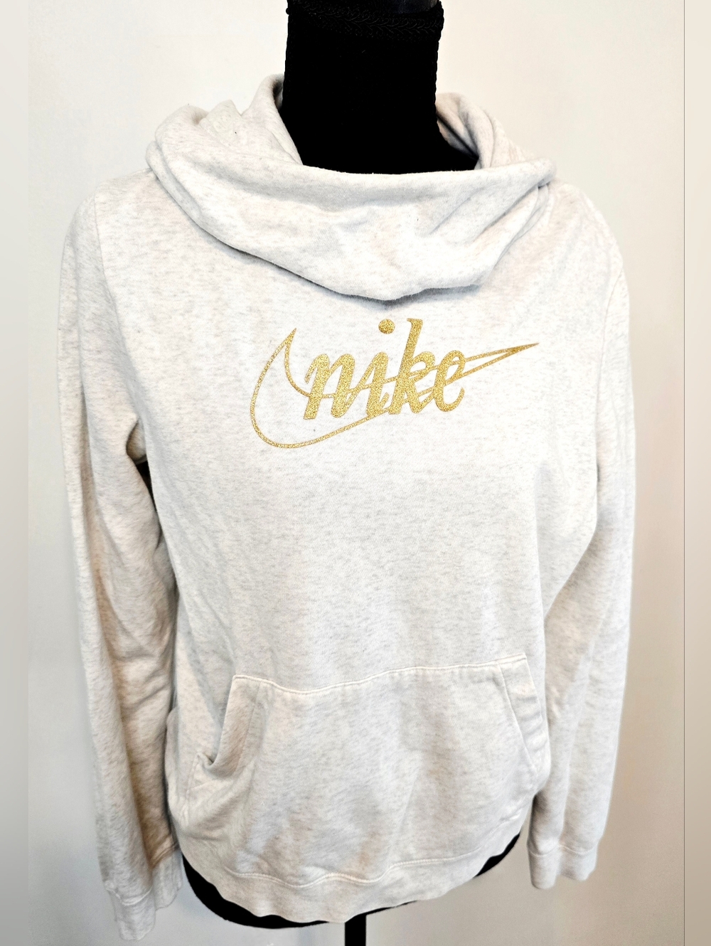 Nike Hoodie Cream Speckled Gold Logo Pullover Sweatshirt Women M